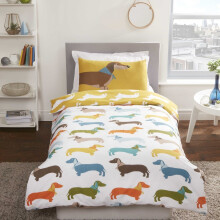 (Single) Sausage Dog Multi Coloured Reversible Duvet Set