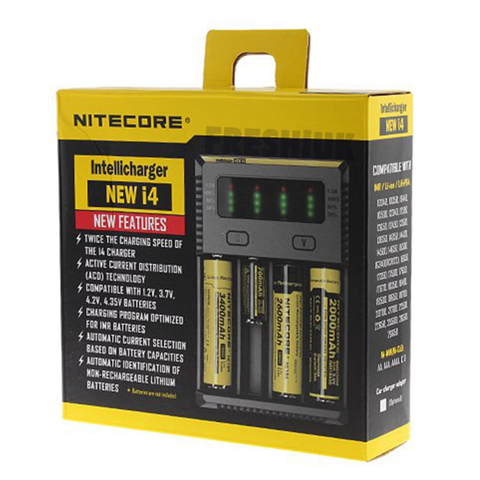 Nitecore NEW i4 IntelliCharger (2017) - 4-Slot Smart Charger with Auto-Detect, 1.5A per Slot, Li-ion/IMR/Ni-MH Compatible