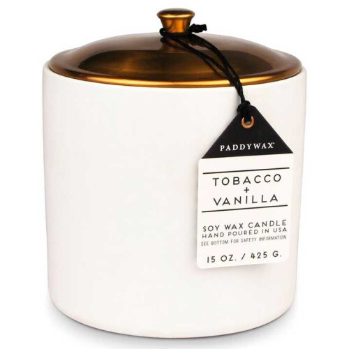 Paddywax Hygge 15oz Large Ceramic/Copper Double Wick Soy Candle Tobacco & Vanilla