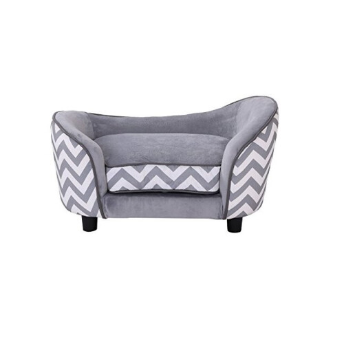 PawHut PawHut Plush Grey Dog Couch | Patterned Pet Sofa