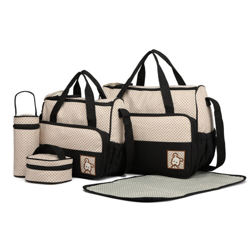 (Black) 5pc 2-Tone Baby Changing Bag Set | Nappy Bag Set