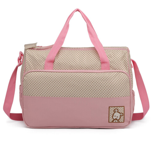 (Pink) 5pc 2-Tone Baby Changing Bag Set | Nappy Bag Set 1