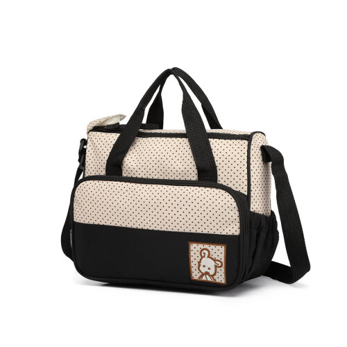 (Black) 5pc 2-Tone Baby Changing Bag Set | Nappy Bag Set 1