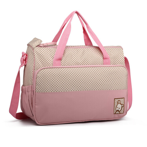 (Pink) 5pc 2-Tone Baby Changing Bag Set | Nappy Bag Set 2