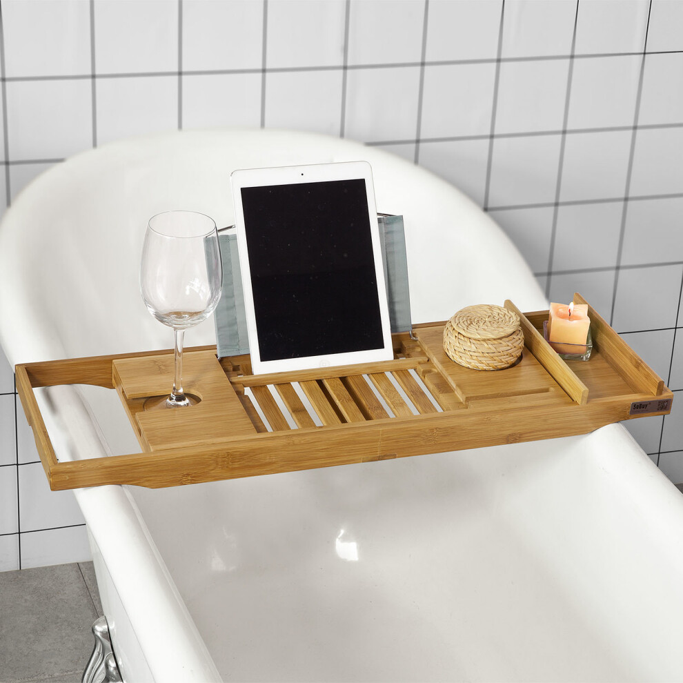 SoBuyÂ® FRG207-N, Extendable Bamboo Bathtub Rack Caddy Tray Shelf