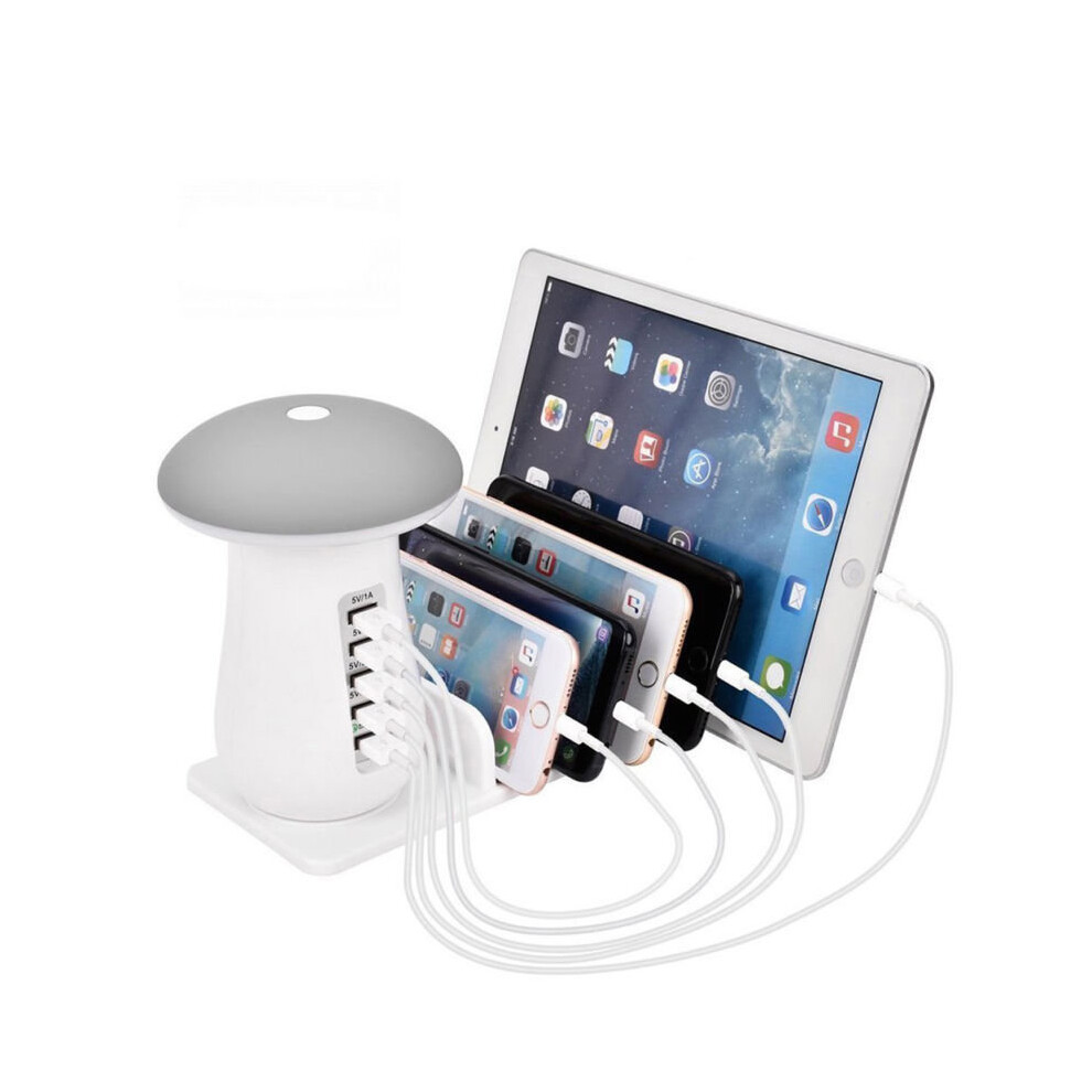 5 Port Usb Charging Station Mushroom Led Lamp 3.0 Quick Fast Charge 780305598005
