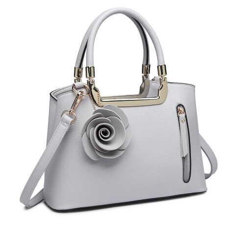Miss Lulu (Grey) Women Rose Ornament Handbag Shoulder Bag Tote