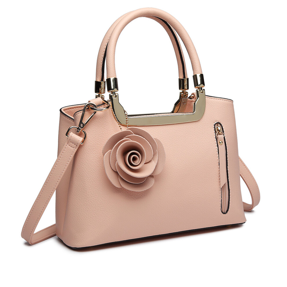 (Pink) Women Rose Ornament Handbag Shoulder Bag Tote