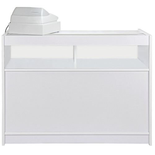 Bancone B1200 Bianco da Negozio e Reception Elegante Solido Robusto con Ripiani 1