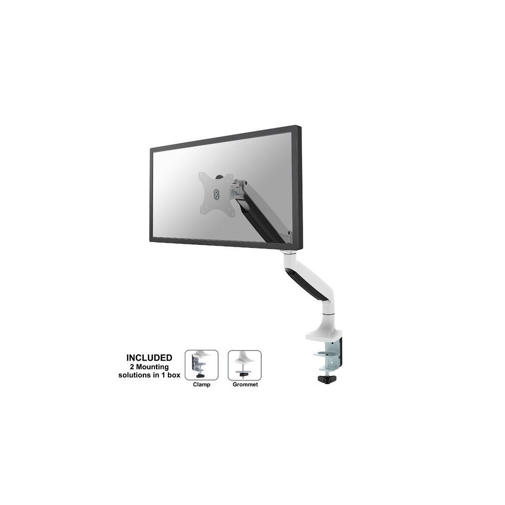 Newstar Full Motion Desk Mount (Clamp & Grommet) For 10-32 Monitor Screen, Height Adjustable (Gas Spring) - White 8717371445843