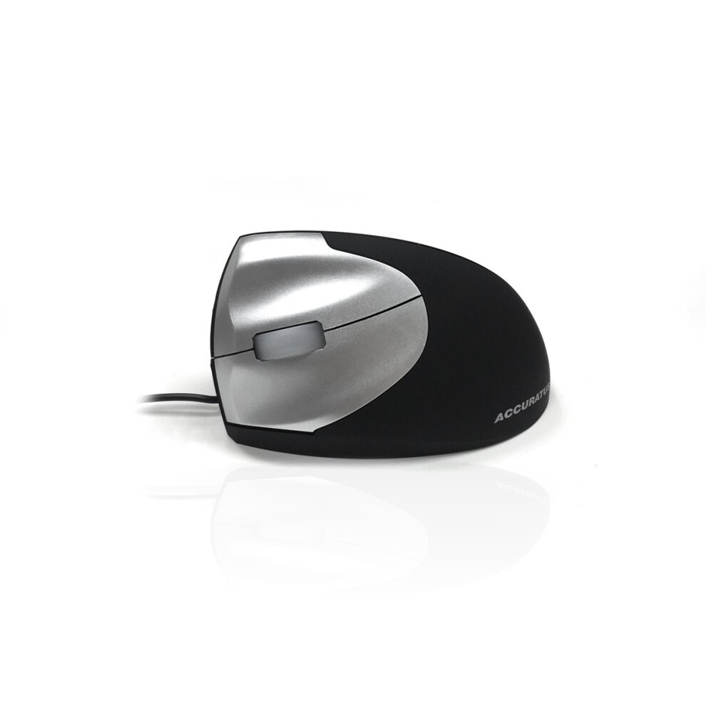 Accuratus MOU-UPRIGHT2LEFT Left-Handed Upright USB Mouse - Ergonomic 1600 DPI, Silver/Black