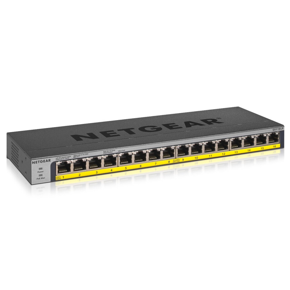 Netgear GS116LP Unmanaged Gigabit Ethernet (10/100/1000) Power over Ethernet (PoE) Black