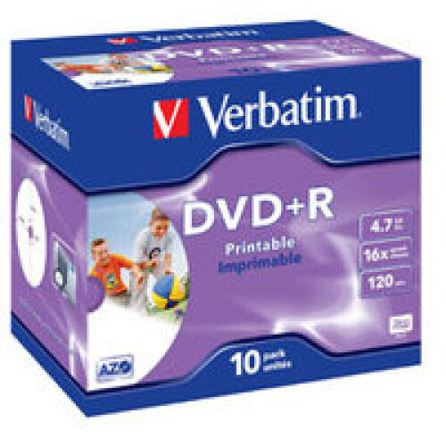 Verbatim DVD+R Imprimable 16X - VERBATIM - Pack de 10 - 4.7 Go - Boitier crystal