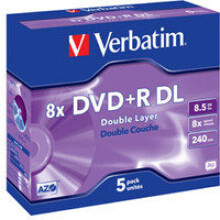 DVD+R Dual Layer VERBATIM - 8x - 8.5 Go - 240 minuti - Confezione da 5