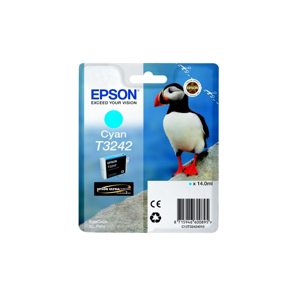 Epson C13t32424010 (T3242) Ink Cartridge Cyan, 980 Pages, 14Ml Blue