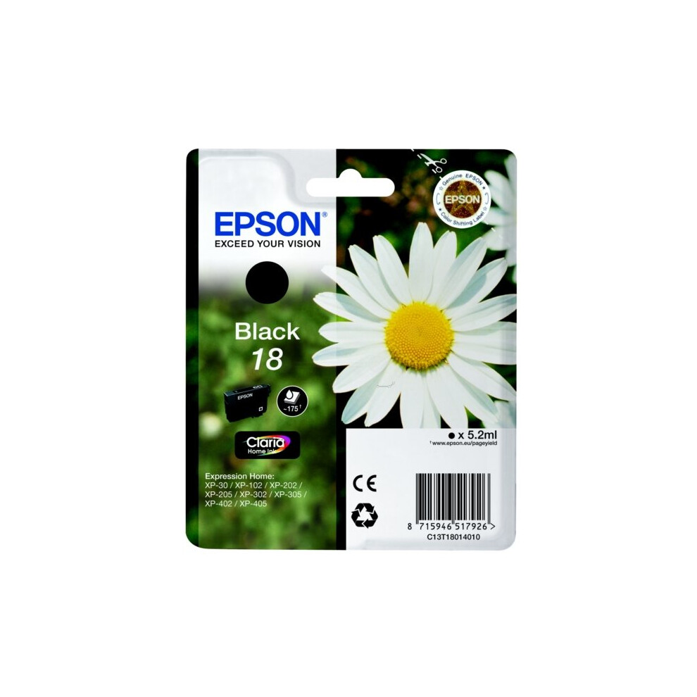 Epson Black C13t18014022 (18) Ink Cartridge 175 Pages, 5Ml
