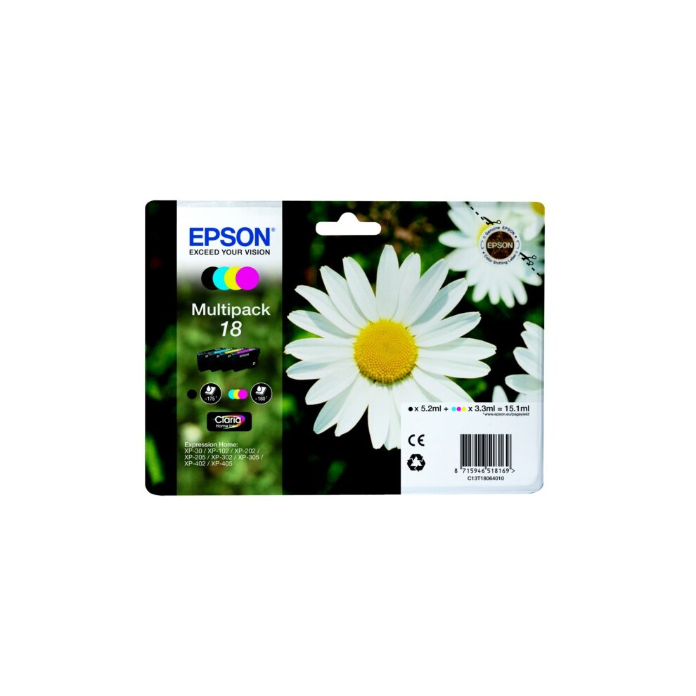 Epson C13T18064022 (18) Ink cartridge multi pack, 175pg + 3x180pg, 1x 5ml + 3x 3ml, Pack qty 4