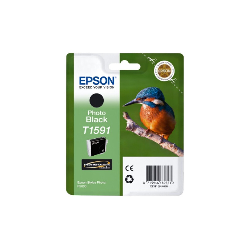 GENUINE EPSON T1591 Photo Black PK cartridge KINGFISHER vacuum sealed R2000 ink - Image 6