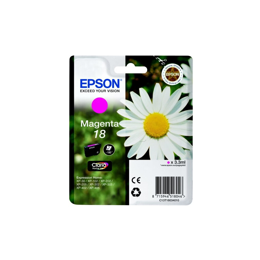Epson C13t18034012 (18) Ink Cartridge Magenta, 180 Pages, 3Ml