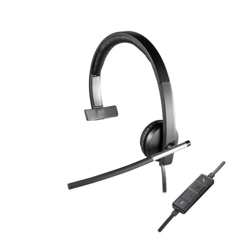 Logitech Fone de ouvido mono Logitech USB H650e - conectado com controles de acesso rápido e microfone flexível