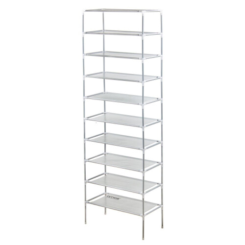 AMOS 10-Tier Extendable Shoe Organiser - White | Shoe Storage Rack