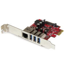 STARTECH Carte PCI Express à 3 ports USB 3.0 et 1 port Gigabit Ethernet avec UASP - Adaptateur PCIe 3x USB 1x GbE