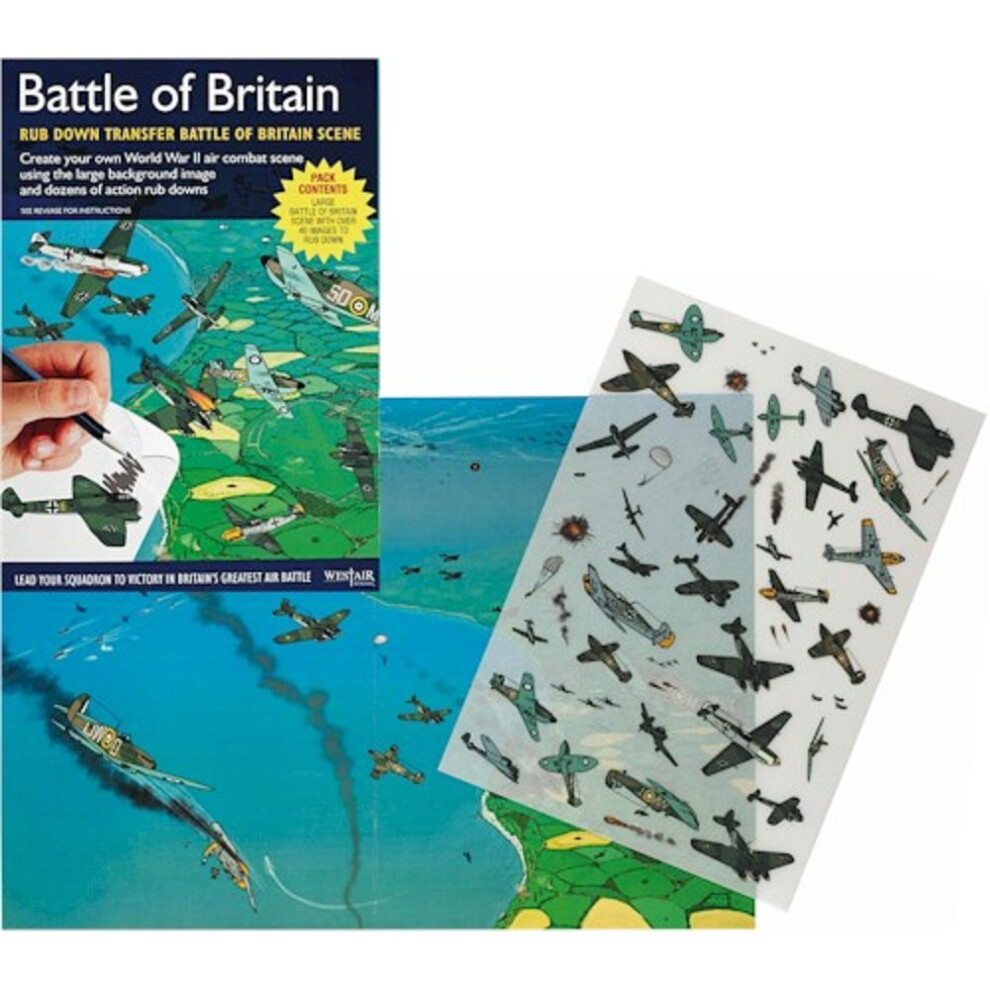 WW2 Battle of Britain Rub Down Transfer Pack Educational British German Aircraft Air War Scenes Colour In