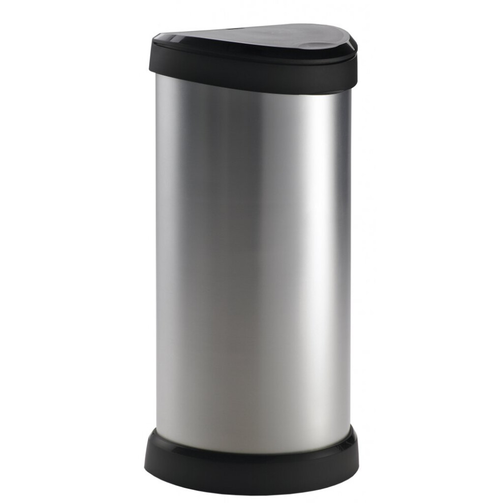 Curver Pedal Bin Deco Oval 40L Silver Trash Can Waste Container Rubbish Bin