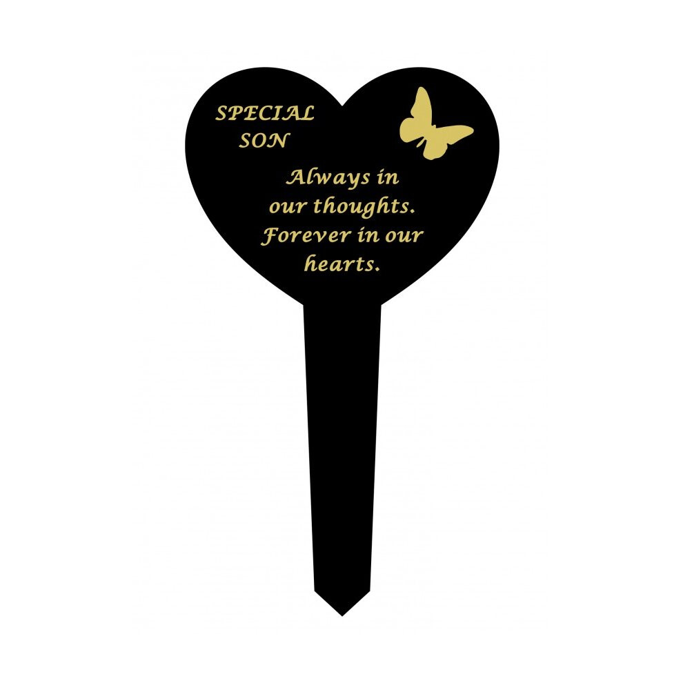 Son Black Slim Plastic Heart Memorial Grave Marker Stake