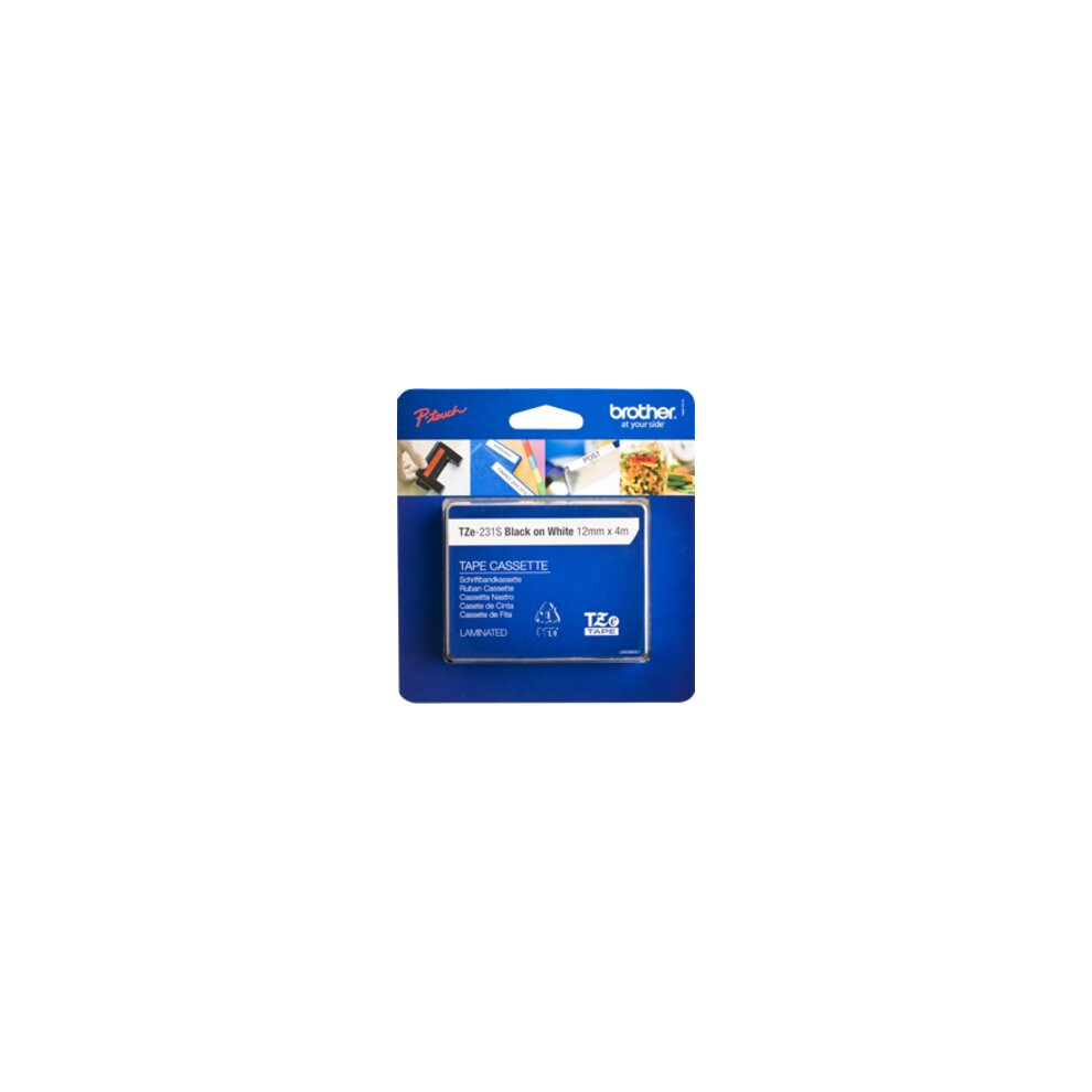 Brother TZE231S2 P-Touch Tape, 12mm x 4m, Black on White – Standard Adhesive Label Tape for Office and Home