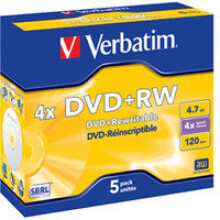 DVD+RW - VERBATIM - 4x - 4.7 Go - Custodia cristallo (Pack da 5)