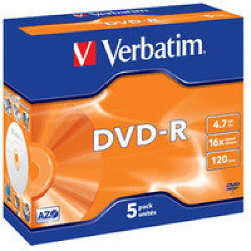 Verbatim DVD-R VERBATIM - Pack de 5 - 16x - 4.7 Go - Boîtier crystal