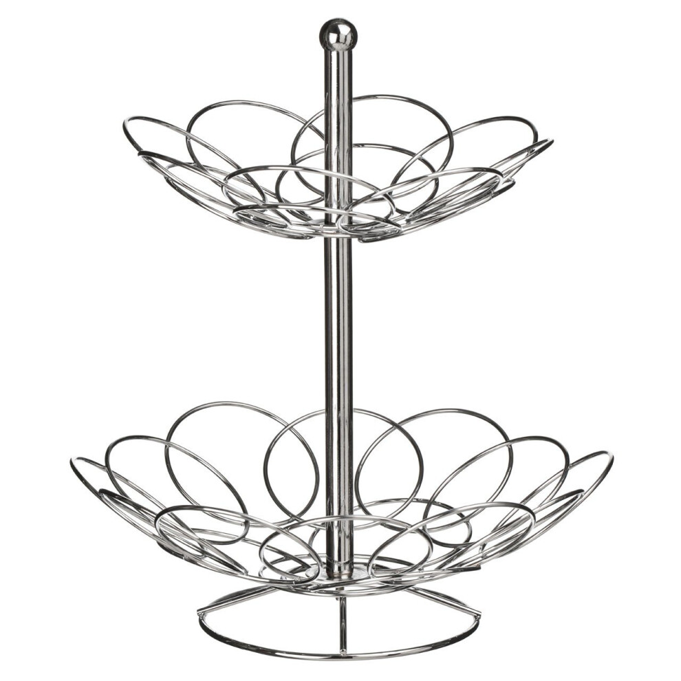 PF-0509790: Sturdy 2-Tier Chrome Fruit Basket with Dual-Tier Design - Stylish Kitchen Countertop Organizer