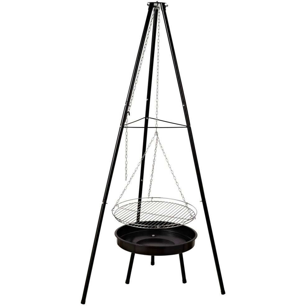 Outsunny Hanging Charcoal BBQ & Tripod - Black | Hanging Grill
