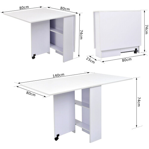 Homcom HOMCOM Mobile Drop Leaf Dining Table Folding Desk w/ 2 Wheels White 1