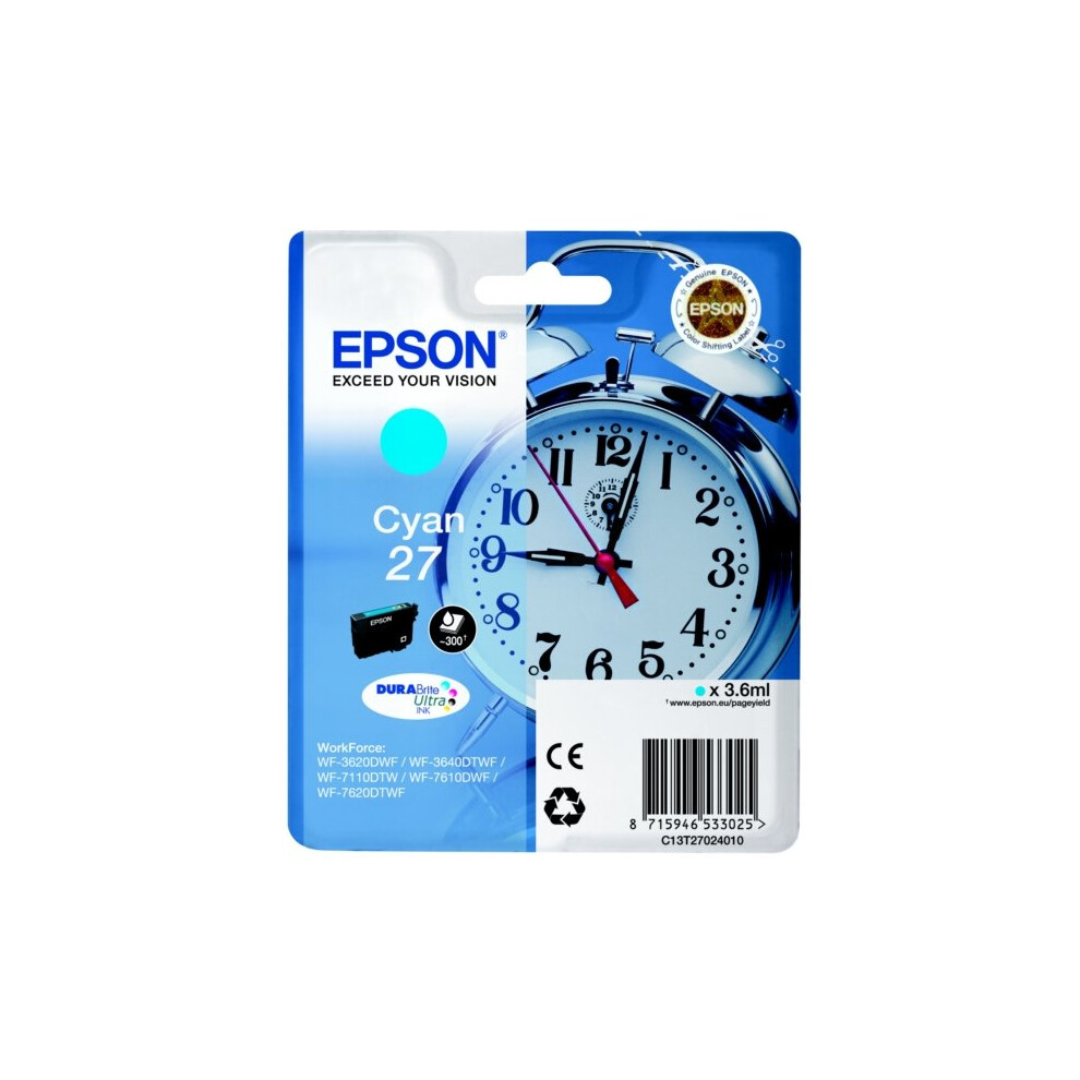 Epson Cyan C13t27024022/27 Ink Cartridge Blister Radio Frequency. 300 - Image 2