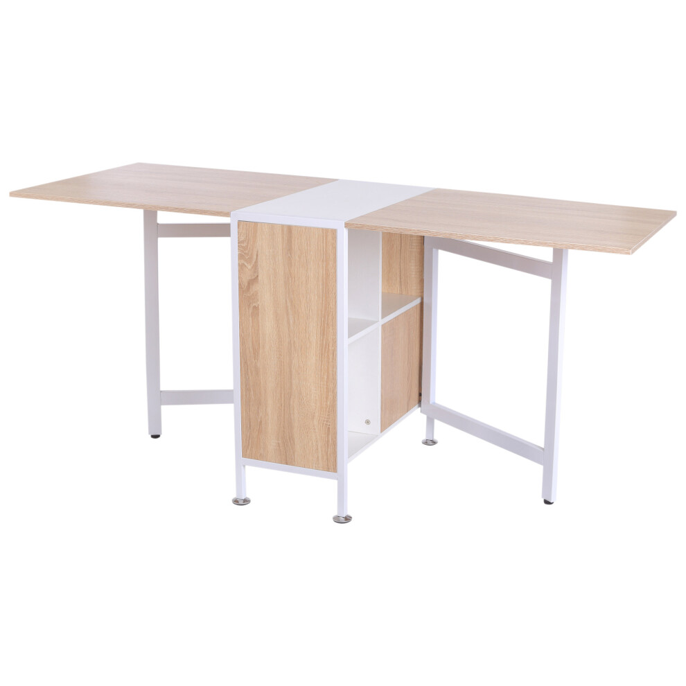 Homcom Foldable Dining Table - Oak & White | Folding Computer Desk