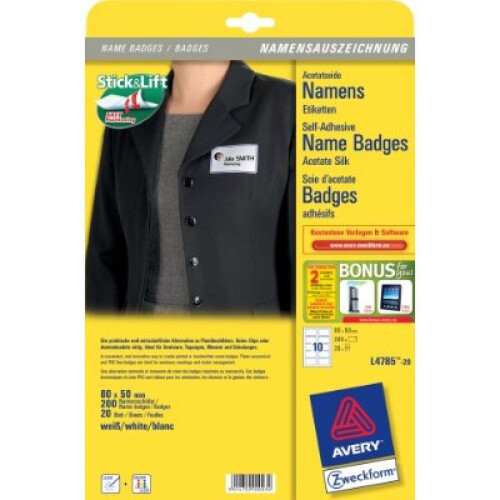 Avery L4785-20 White printer label