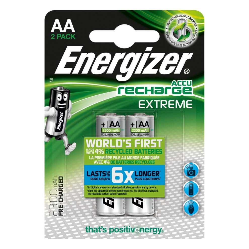 Energizer Accu Recharge Extreme 2300 AA BP2 Nickel Metal Hydride...