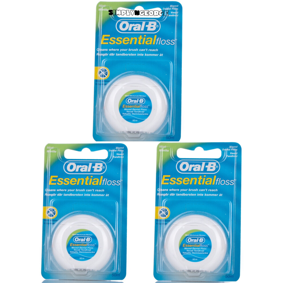 3 X Oral B Floss Essential Mint Waxed MINT DENTAL 50M WAX