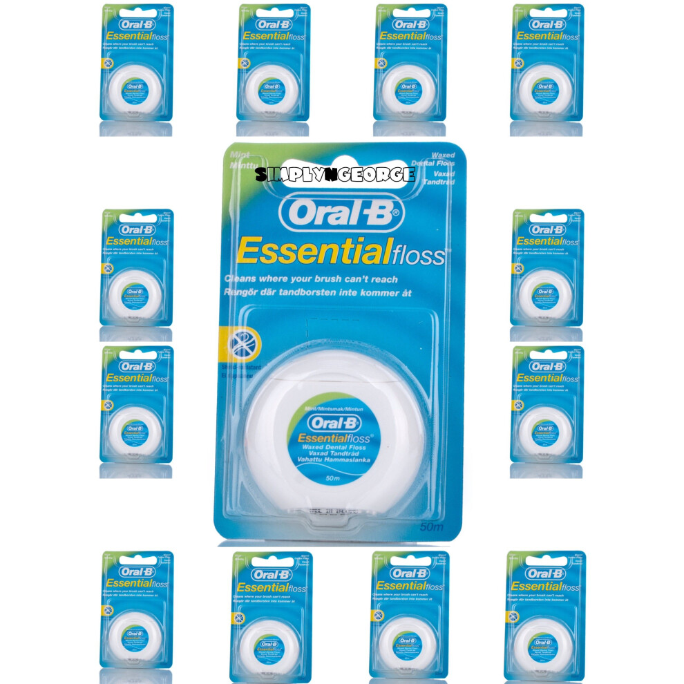 12 X Oral B Floss Essential Mint Waxed MINT DENTAL 50M WAX