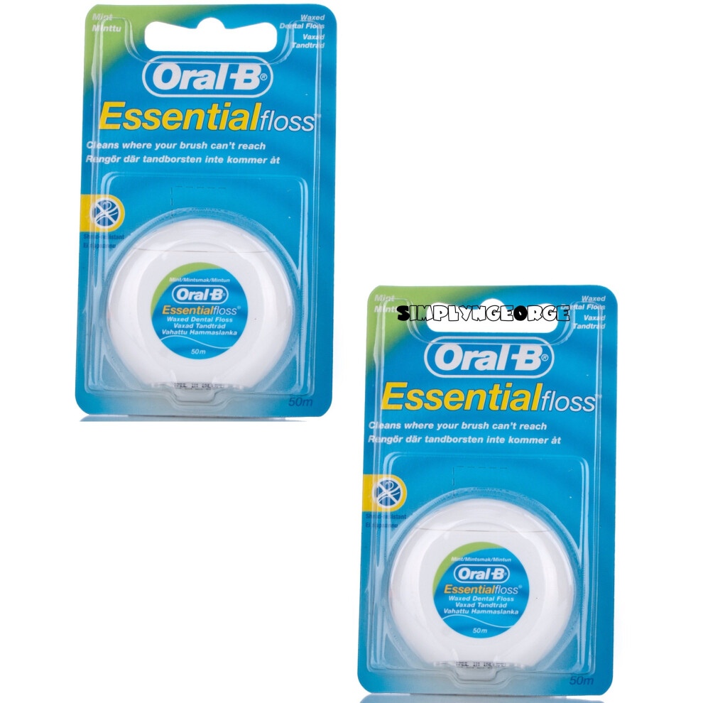 2 X Oral B Floss Essential Mint Waxed MINT DENTAL 50M WAX