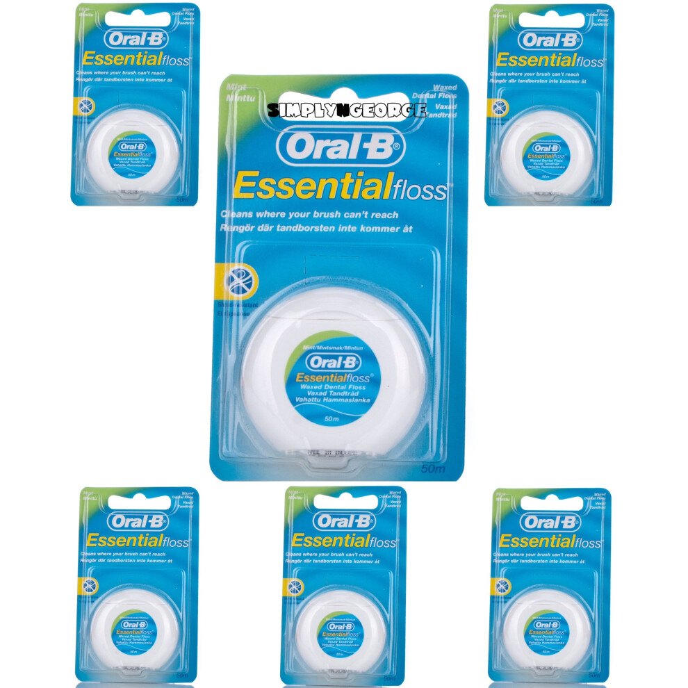 6 X Oral B Floss Essential Mint Waxed MINT DENTAL 50M WAX