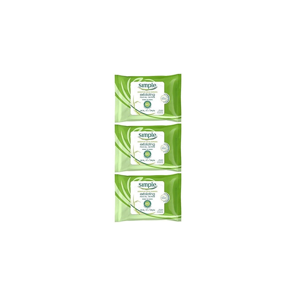 Simple Exfoliating Facial Wipes 25 Count (Pack of 3)