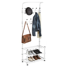 Multi Purpose Stand 18 Hooks For Clothes Shoes Hats Bags - White