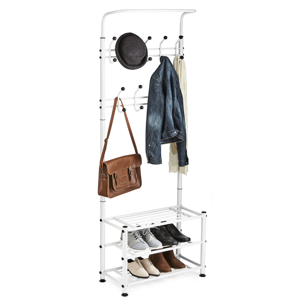 Multi Purpose Stand 18 Hooks For Clothes Shoes Hats Bags - White