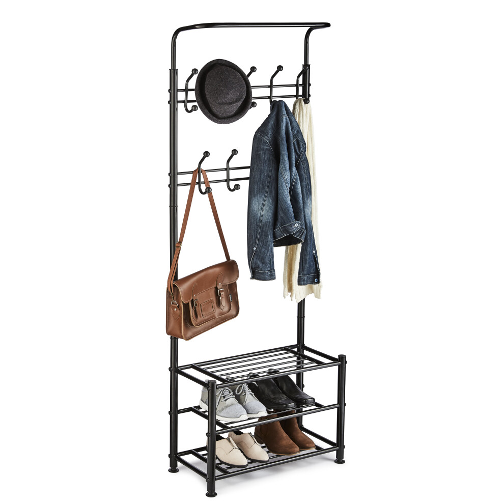 Multi Purpose Stand 18 Hooks For Clothes Shoes Hats Bags - Black