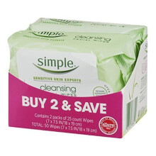 Simple Kind zu Haut Gesichtsreinigungstücher, 25 Stück, Twin Pack