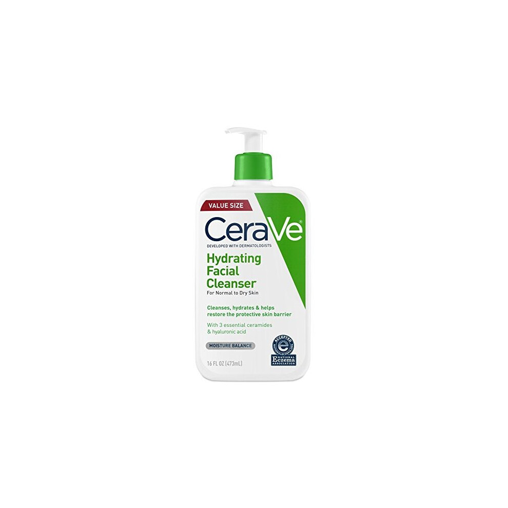 CeraVe Hydrating Facial Cleanser 16 oz for Daily Face Washing, Dry to Normal Skin