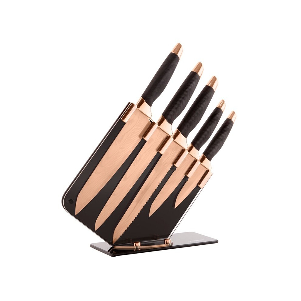 Tower T81532RD Damascus Knife Set | Rose Gold & Black Kitchen Knives